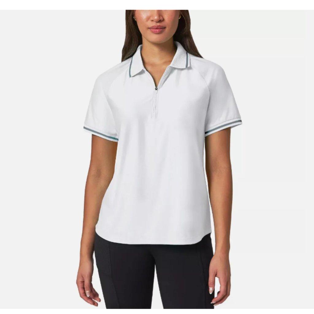 Mondetta Women's Active 1/4-Zip Short Sleeve Mesh Polo Shirt White